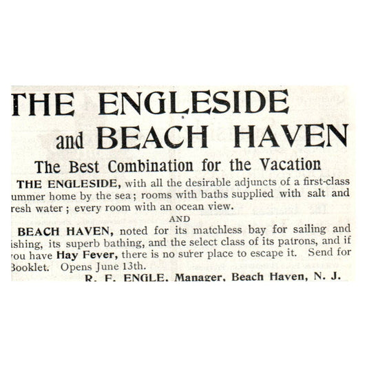 The Engleside and Beach Haven R.F. Engle NJ - 1903 Original Ad TJ7-S