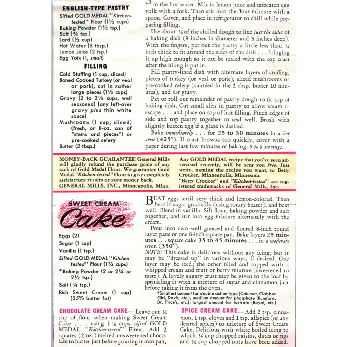 1941 WWII Betty Crocker Recipe Leaflet - Military Christmas Cookies SE4