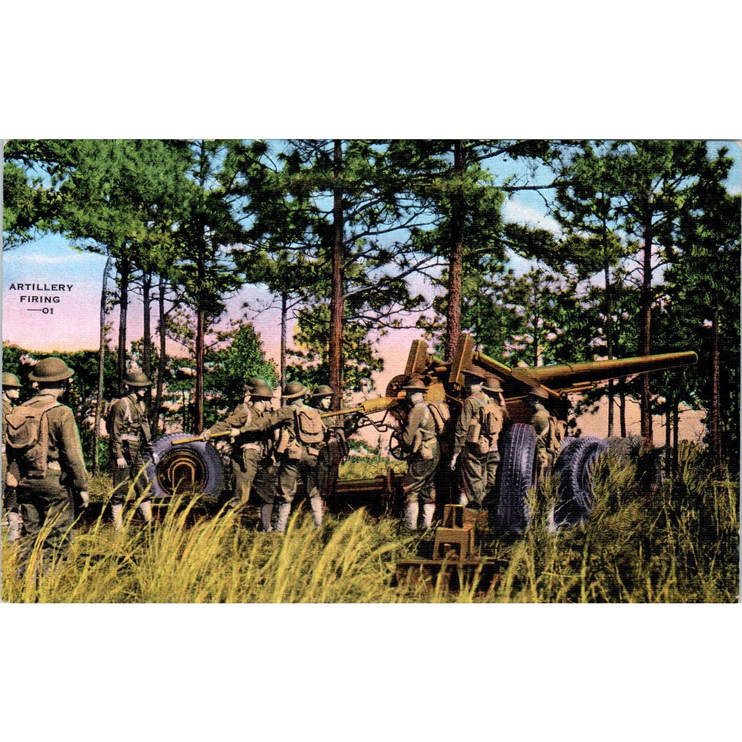 Vintage Postcard WWI Tinted Artillery Firing EA3