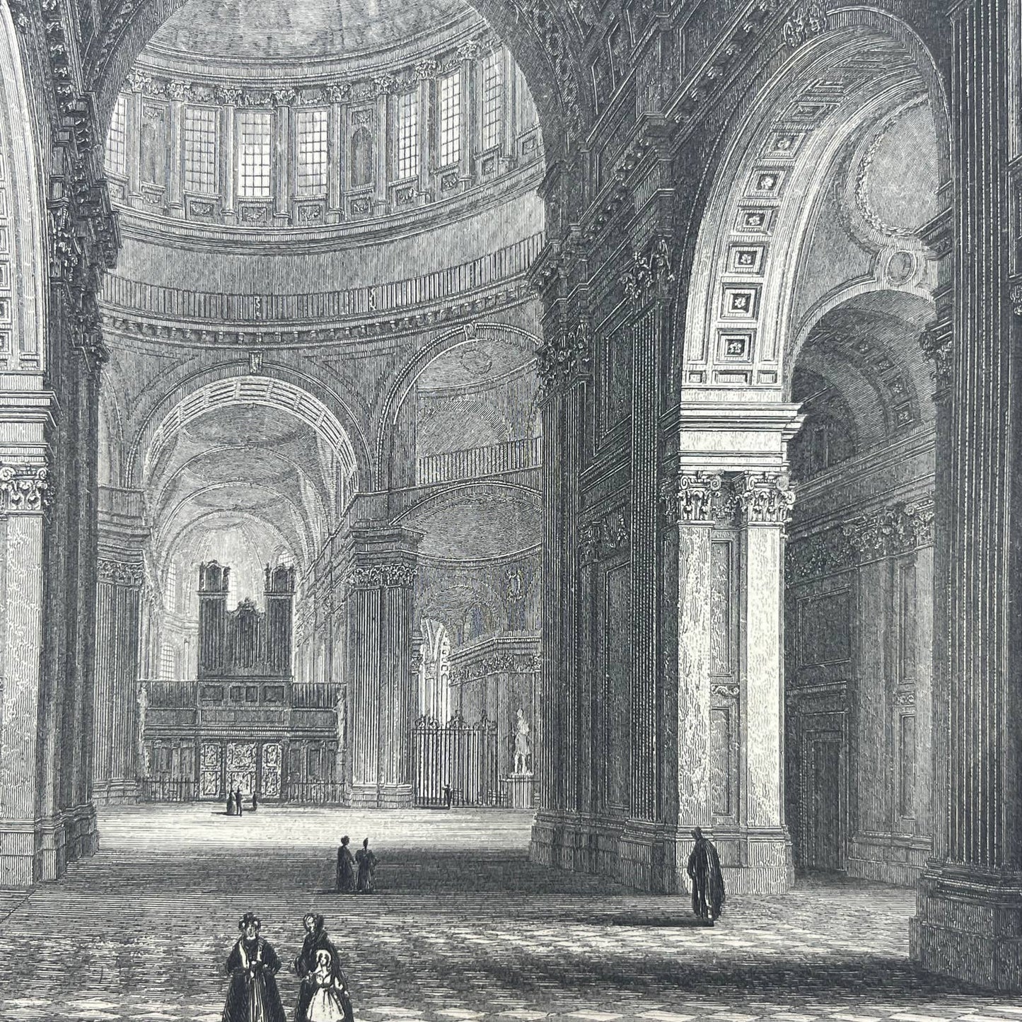 1836 Original Art Engraving St. Paul's Cathedral View of the Nave and Choir AC6