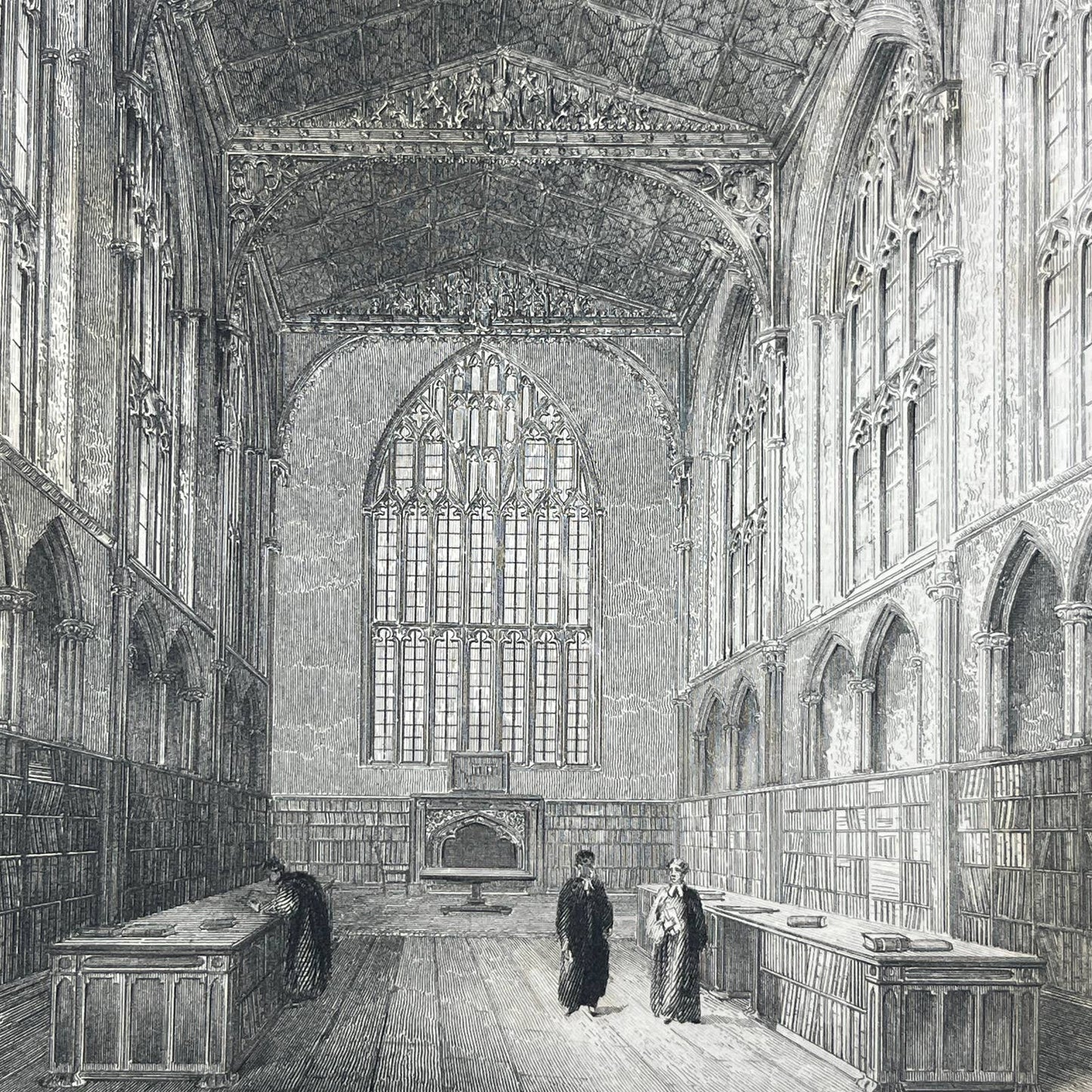 1836 Original Art Engraving Exeter Cathedral View of The Chapter Room AC4