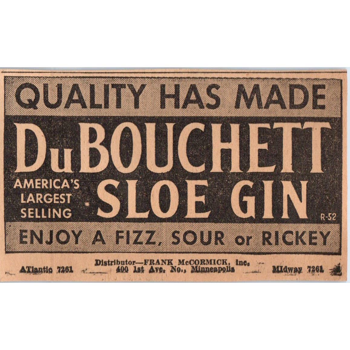 1935 Minneapolis Journal Newspaper Ad DuBouchett Sloe Gin FL5-6