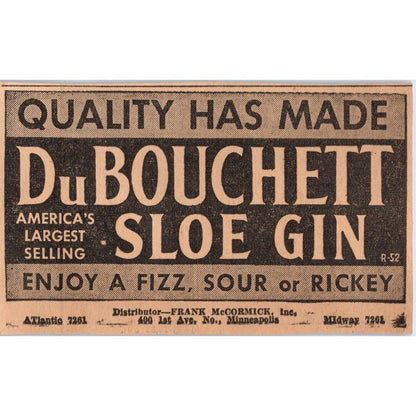 1935 Minneapolis Journal Newspaper Ad DuBouchett Sloe Gin FL5-6