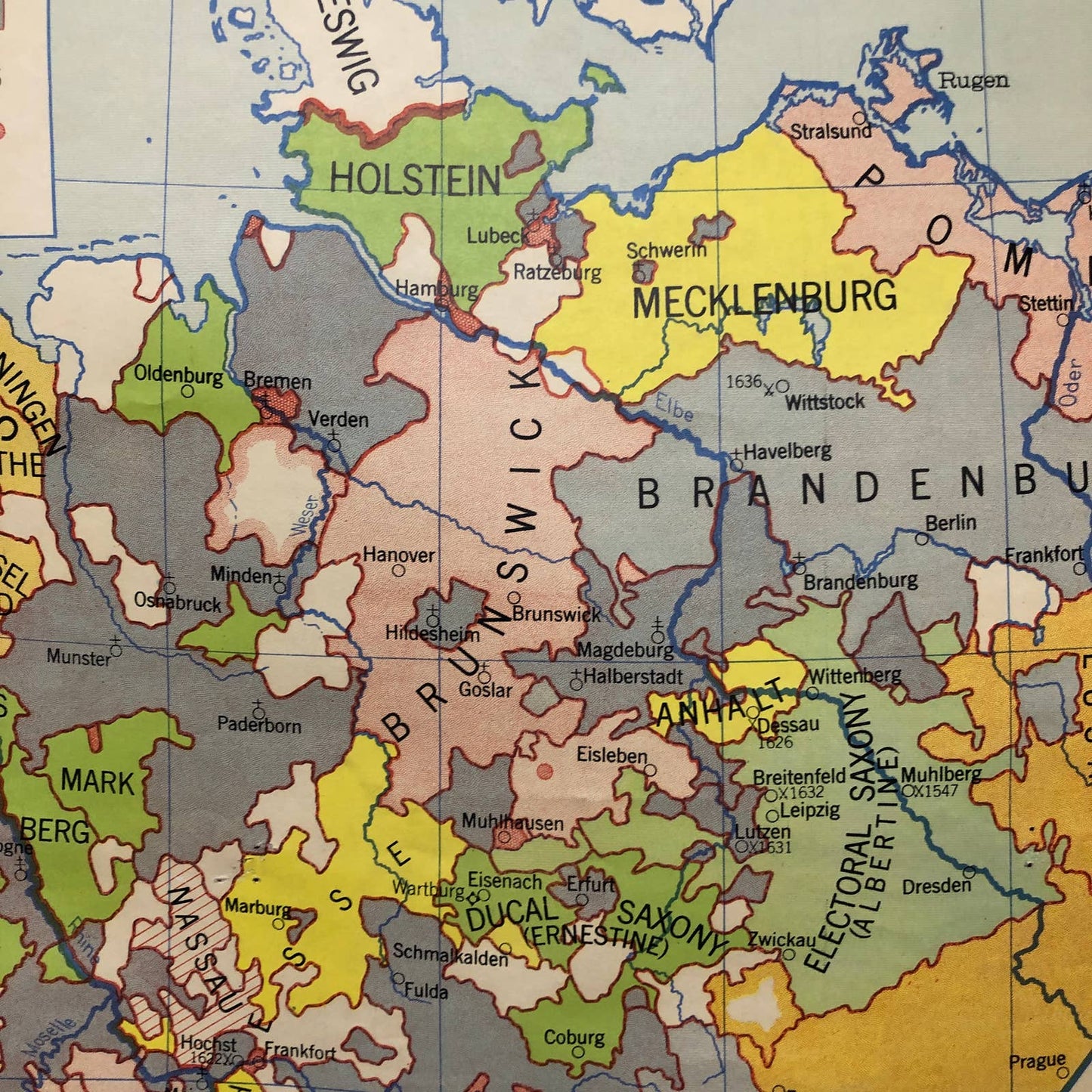 LARGE 1956 Denoyer-Geppert Co. Wall Map Germany at the Time of Reformation 1547