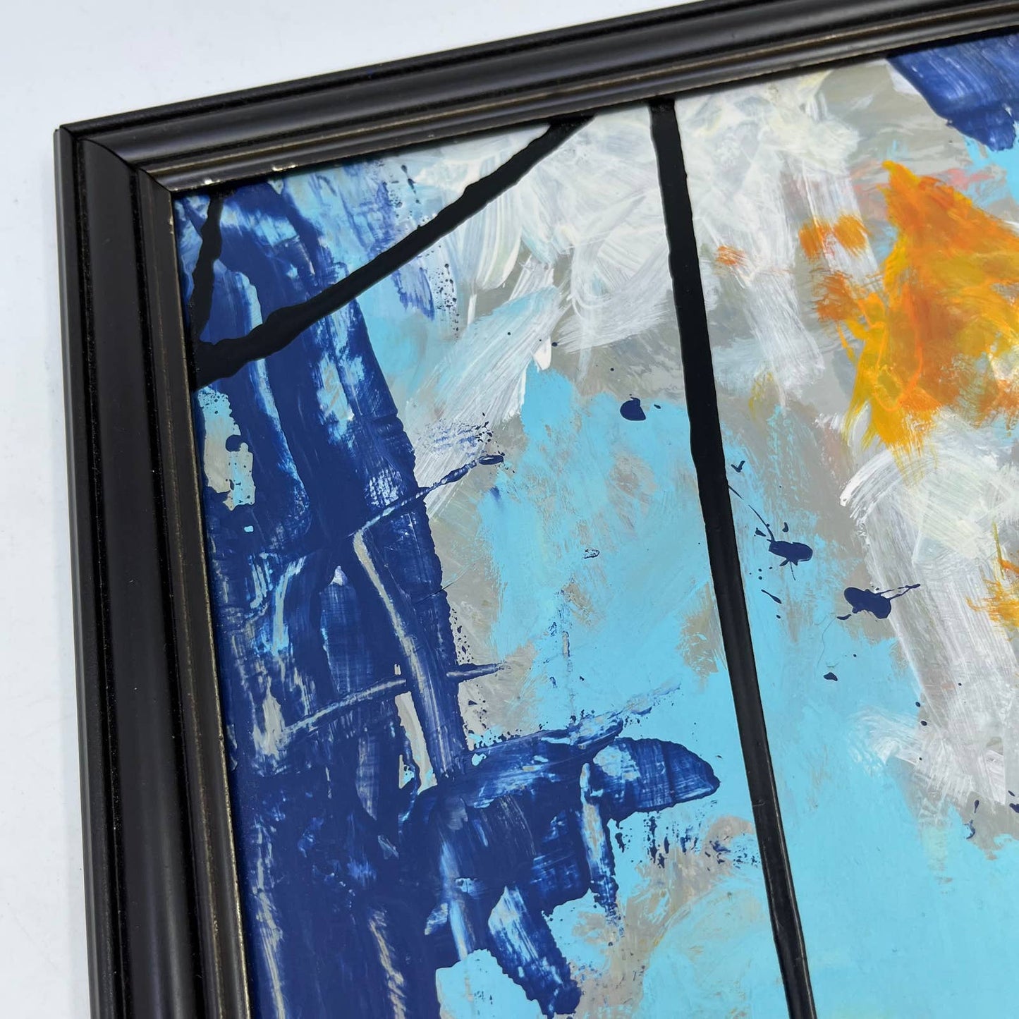 Framed Original Abstract Art Painting "Picture Window" Acrylic on Glass 9x11 TI5