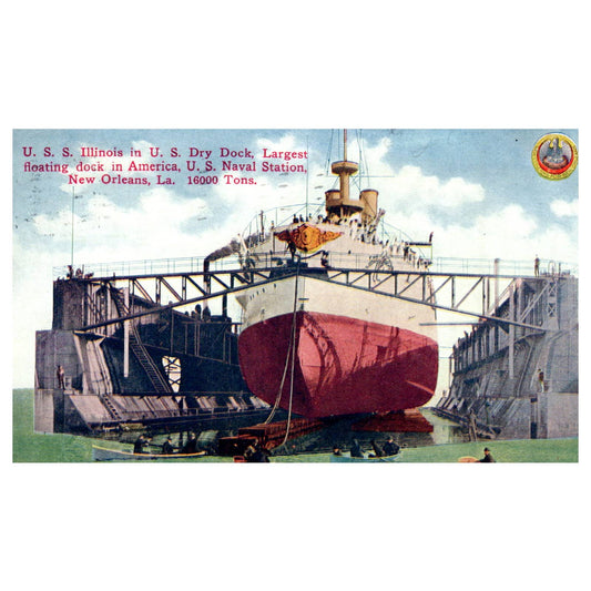 USS Illinois New Orleans Naval Station 1910 - Original Postcard TJ8-5
