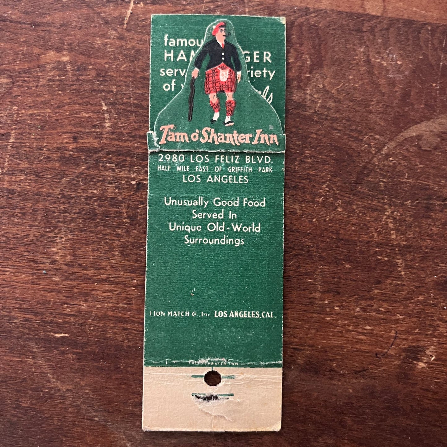 Tam O' Shanter Inn Los Angeles CA POP UP Advertising Matchbook Cover SA9-M10