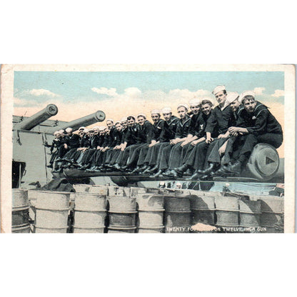 WWII Navy Sailors on 12 Inch Gun - Original Postcard TJ7-RP1