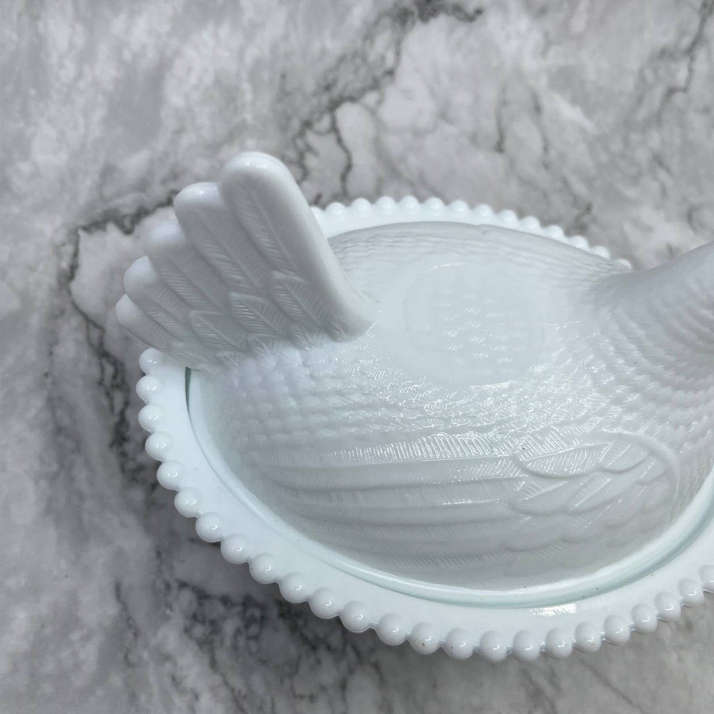 Vintage Indiana White Milk Glass Nesting Hen on Nest Candy Dish 7” TJ3
