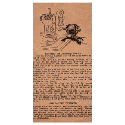 1919 Hamilton Beach Home Motor Jack Rabbit Type Instruction Card SF3-5
