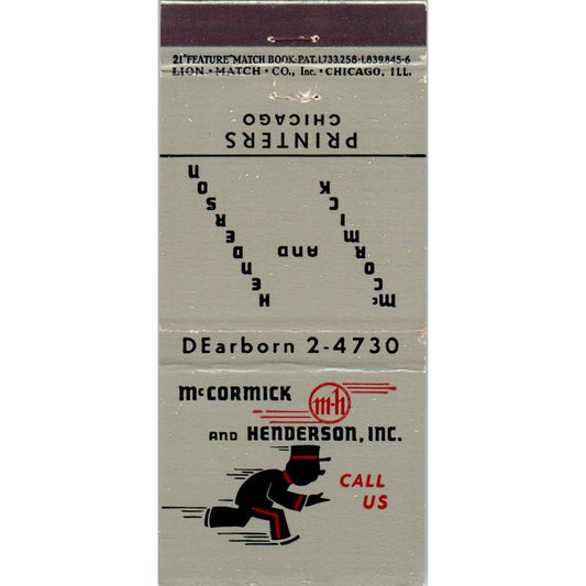 McCormick & Henderson Printers Chicago Advertising Matchbook Cover SA1-M10