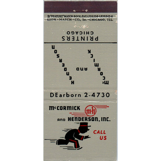 McCormick & Henderson Printers Chicago Advertising Matchbook Cover MM9-6
