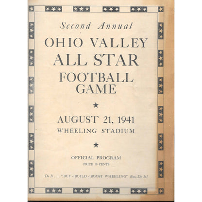 2nd Annual Ohio Valley All Star Football Game Program August 21, 1941 TJ8-1