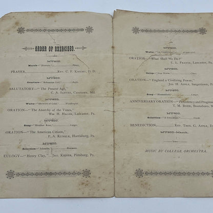 1885 Diagnothian Literary Society Program Marshall & Franklin College  AB7