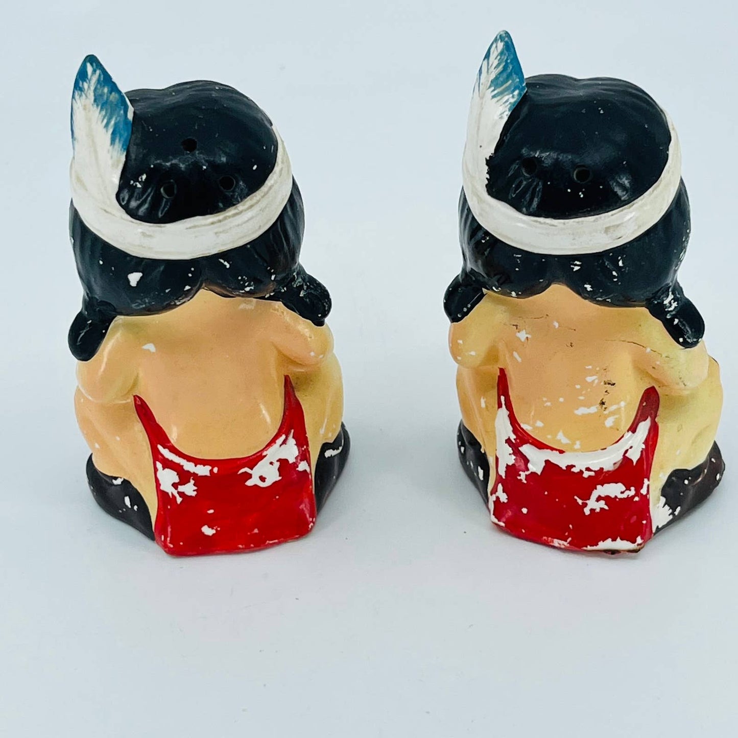 VTG 1950s Indian Native American Twin Children Salt & Pepper Hand Painted TB5