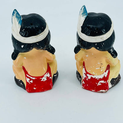 VTG 1950s Indian Native American Twin Children Salt & Pepper Hand Painted TB5