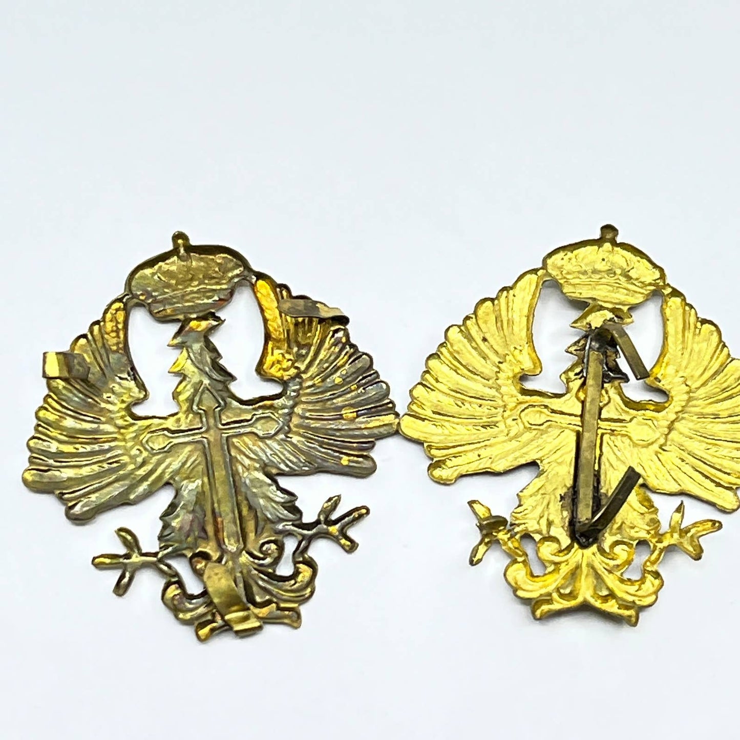 c1942 WWII Spanish Military Helmet Insignia Eagle Cross Crown Set of 2 SE1-2