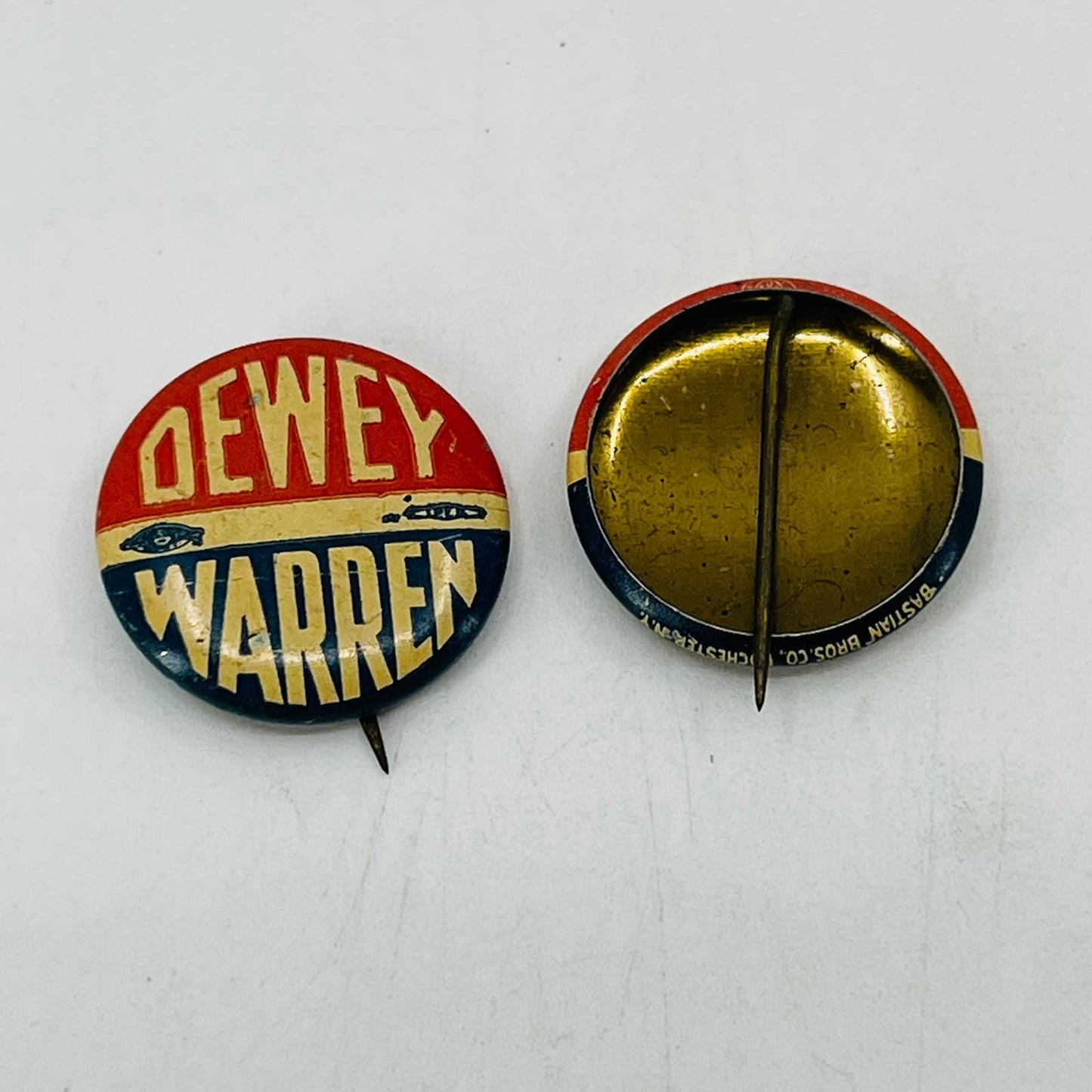 1948 DEWEY/WARREN Litho Pinback Button Presidential Campaign Pin Set of 2 TB9-2