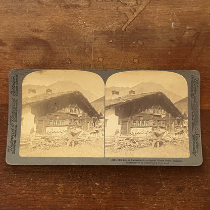 Life in Switzerland - Alpine Home Saas-fee 1901 Antique Stereoview Card TJ9-V1