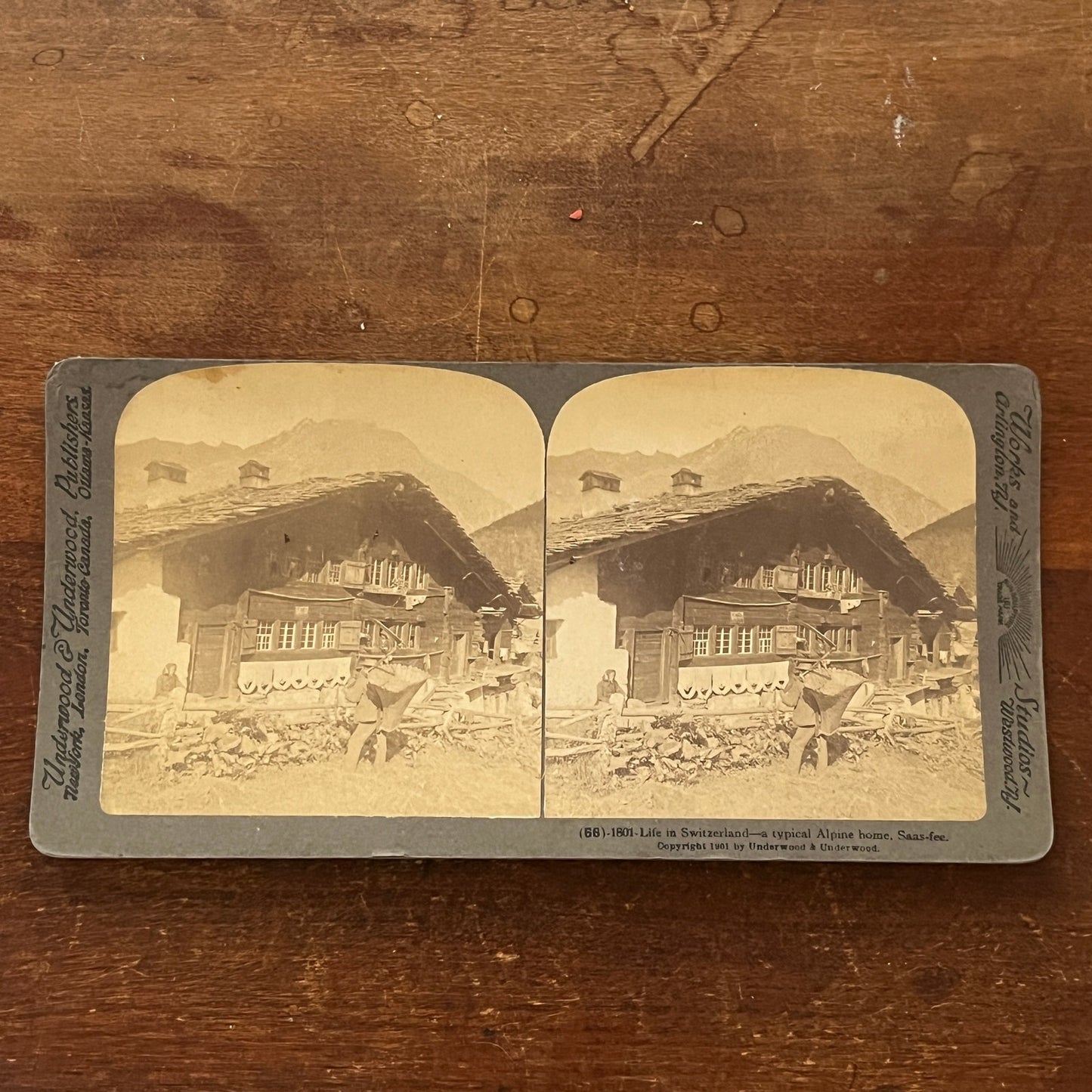 Life in Switzerland - Alpine Home Saas-fee 1901 Antique Stereoview Card H2-2