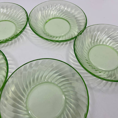 Federal Glass Uranium Glass Swirl Pattern Serving Bowl & Berry Bowl Set TI1