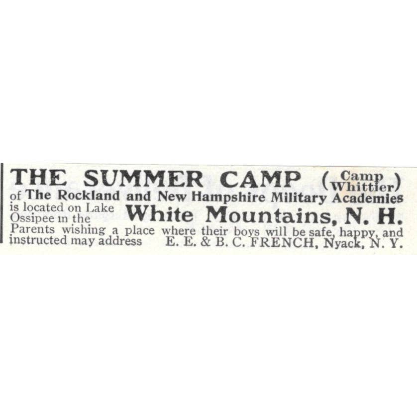 The Summer Camp Whittier Rockland & NH Military Academies - 1903 Ad TJ8-7-5