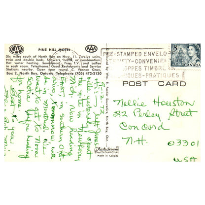 Vintage Postcard - Pine Hill Motel North Bay Ontario Canada AD9