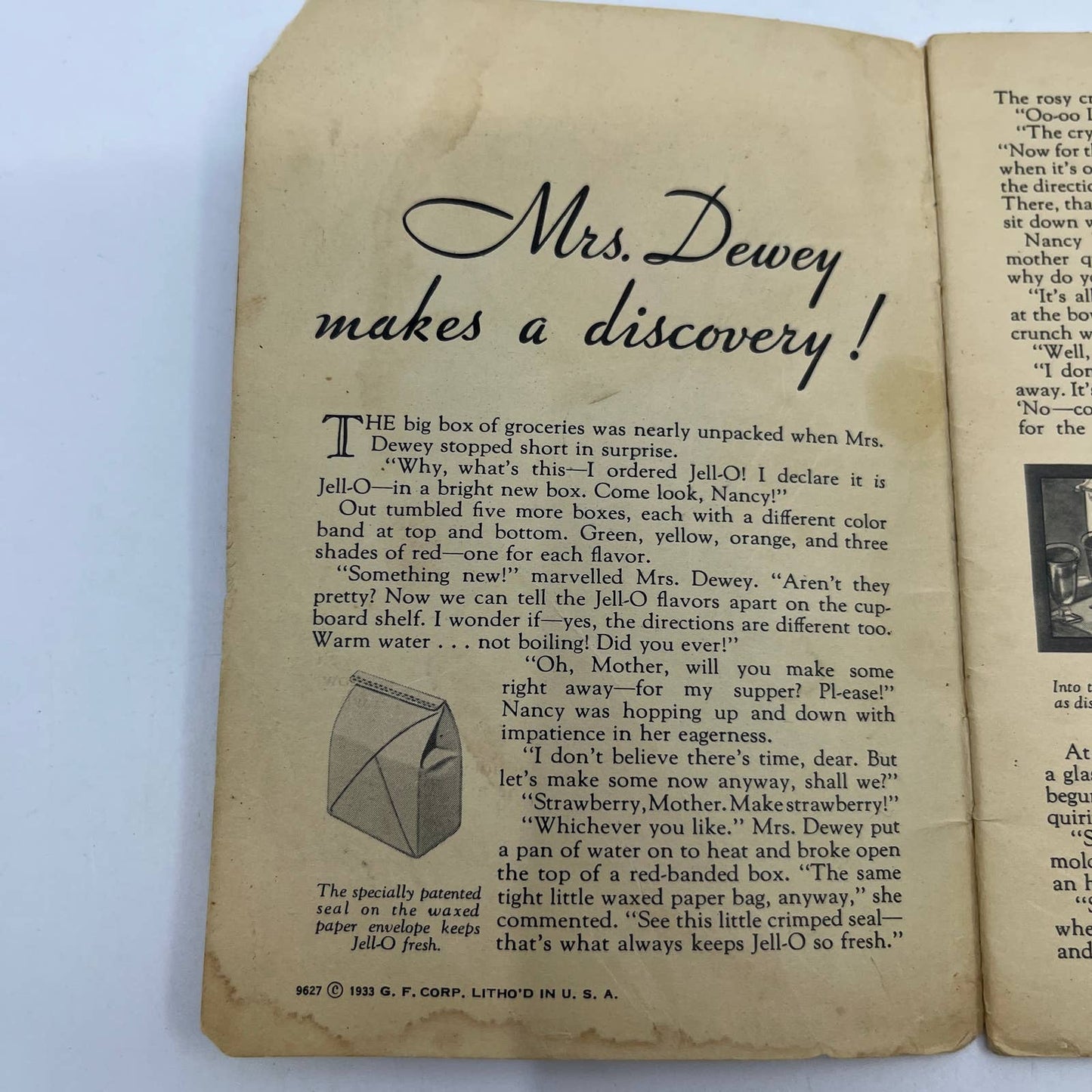 VTG 1933 What Mrs. Dewey The New Jello Recipe Advertising Book GF Corp TG6