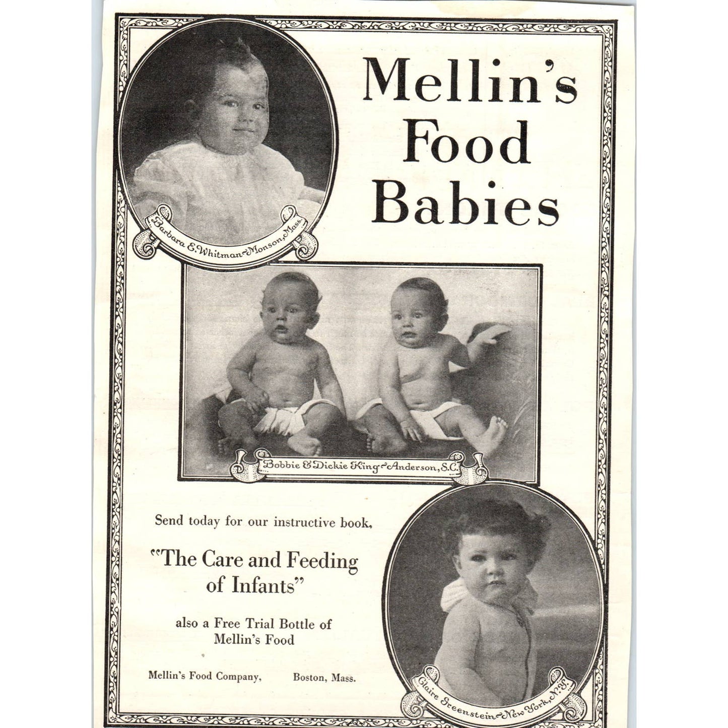 c1920 Harper's Magazine Ad - Mellin's Food Babies Boston Mass TD8-H1