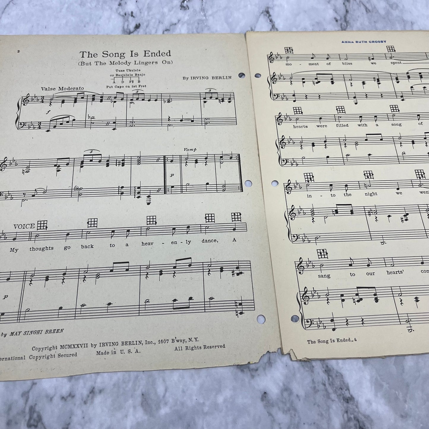 Irving Berlin 1927 The Song is Ended But The Melody Lingers On Sheet Music V41-3