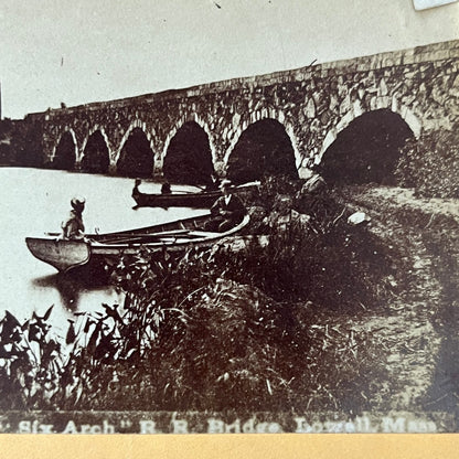 Six Arch Railroad Bridge Lowell MA Antique Stereoview Card TJ9-V4