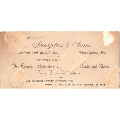 1880s Victorian Trade Card Sharpless & Sons Philadelphia White Shoe SF2