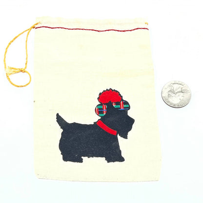 Vintage Small Linen Sack w/ Velour Scotty Dog Scottish Terrier SD7