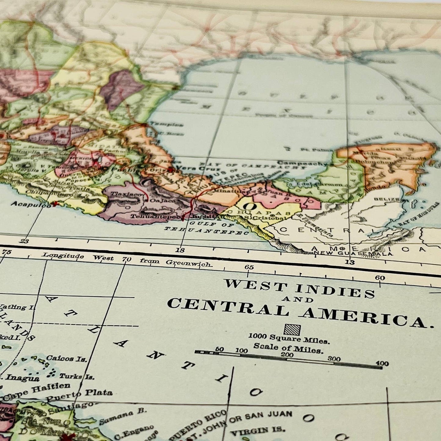 1896 Harper’s Map of MEXICO, WEST INDIES & CENTRAL AMERICA Color 9x12” FL1