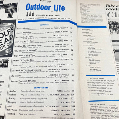 1965 March Outdoor Life Magazine Fly Casting Cougars Ohio Muskie TE8