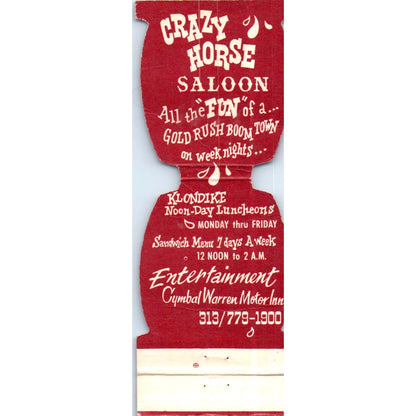 1960s Crazy Horse Saloon Warren MI Die Cut Advertising Matchbook Cover MM9-10