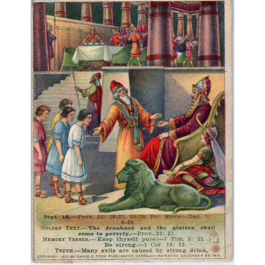 1920 Christian Lesson Picture Card Evils of Intemperance Prov. 23 Cor. 16:13 SE5