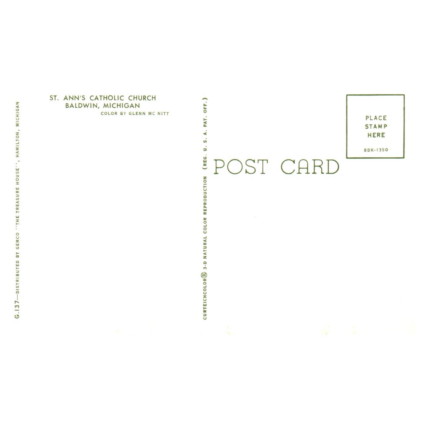 Vintage Postcard - St. Ann's Catholic Church Baldwin Michigan AD9