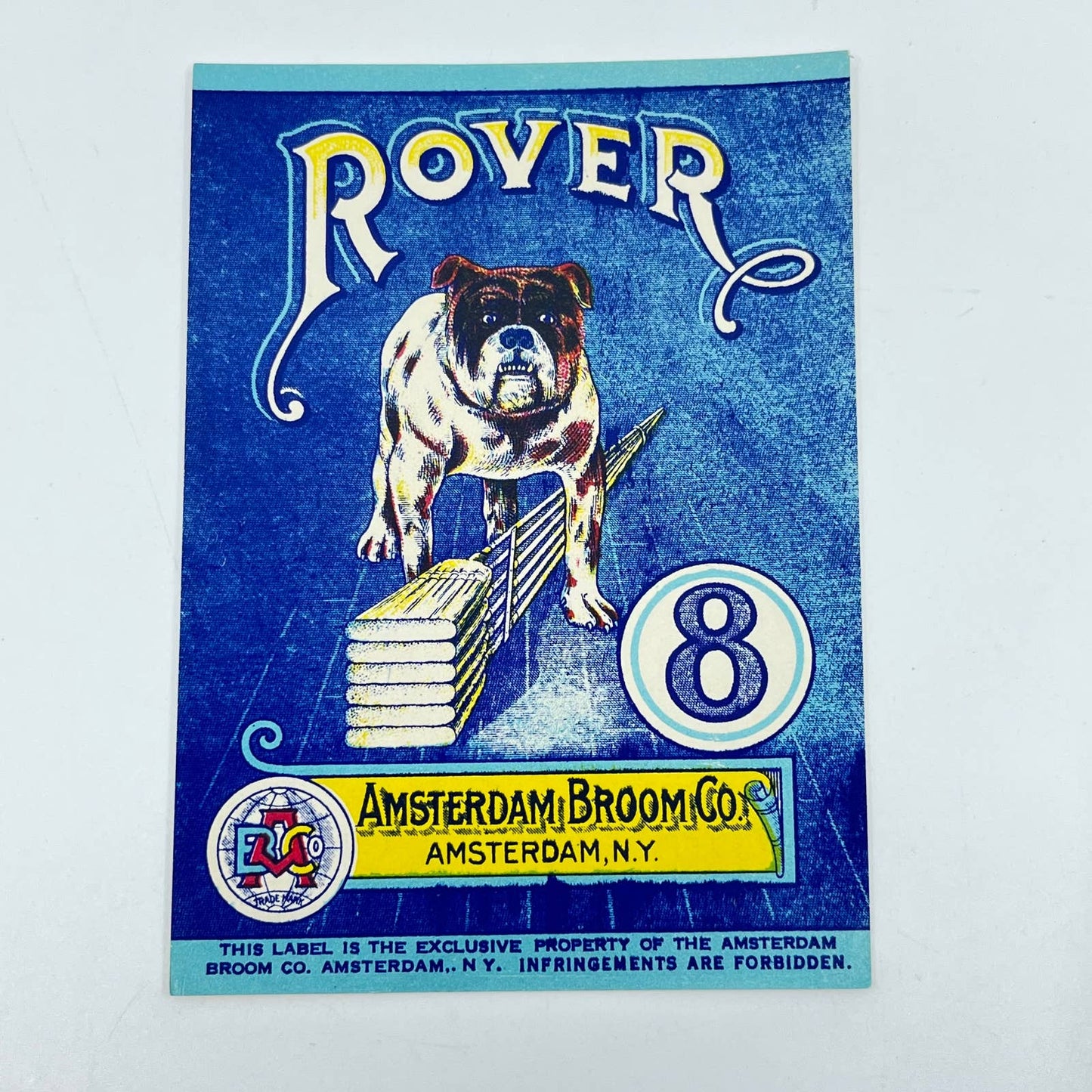 ORIGINAL BROOM LABEL VINTAGE 1920S BULLDOG ROVER AMSTERDAM NEW YORK FL3