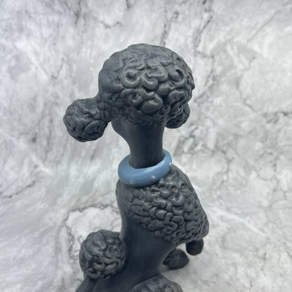 1960s ATLANTIC MOLD Ceramic Gray POODLE Statue Brown Eyes Blue Collar 10.5" TI8
