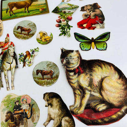 1880s Huge Lot Victorian Cut Out Scrap Animals Cat Dog Horse Bird Elephant EA2