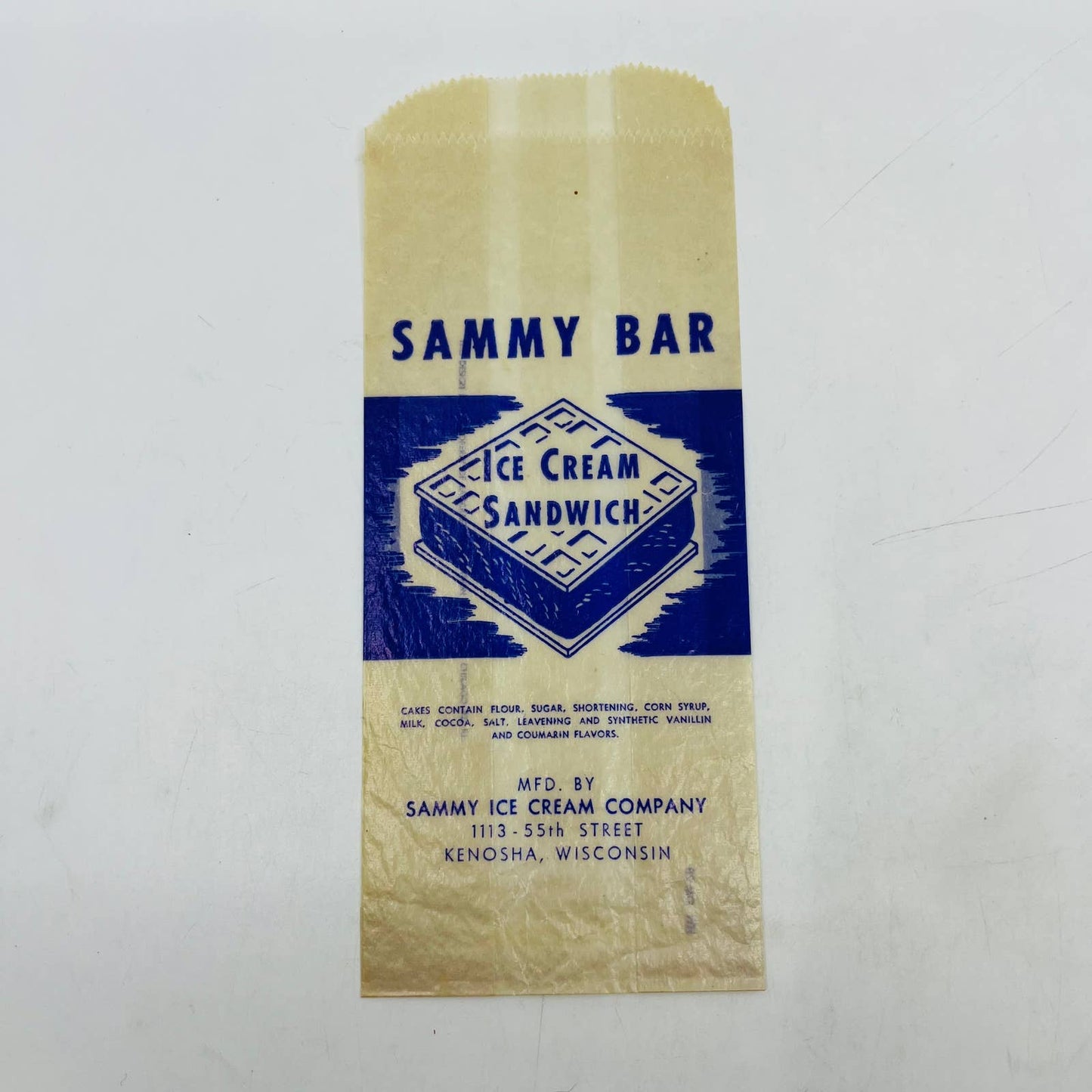 1930s Sammy Bar Bag Ice Cream Sandwich Wrapper Kenosha Wisconsin C12