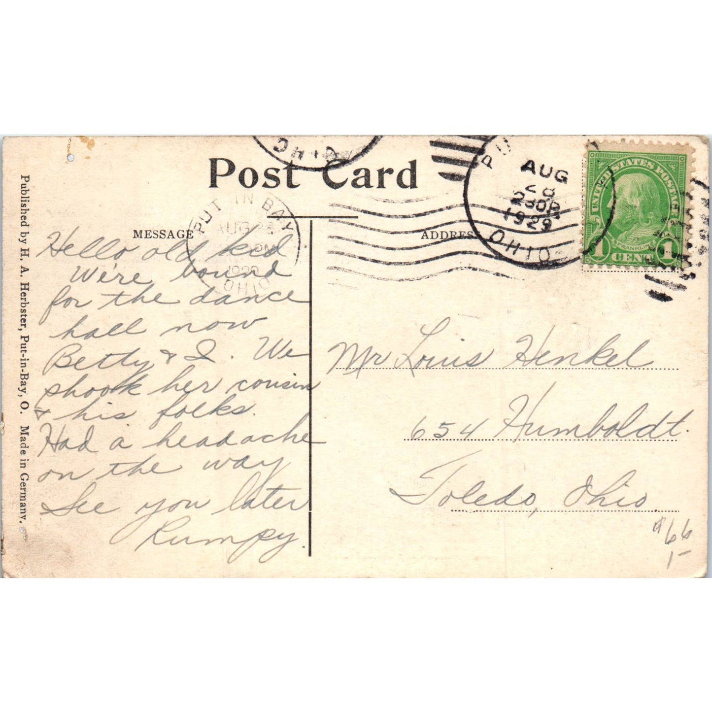 Put-In-Bay Ohio Landmarks 1929 Original Postcard TK1-P13