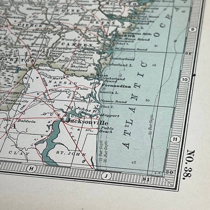 Antique 1897 The Century Atlas Map of Georgia USA Color Engraved 12.5 x 17” FL5