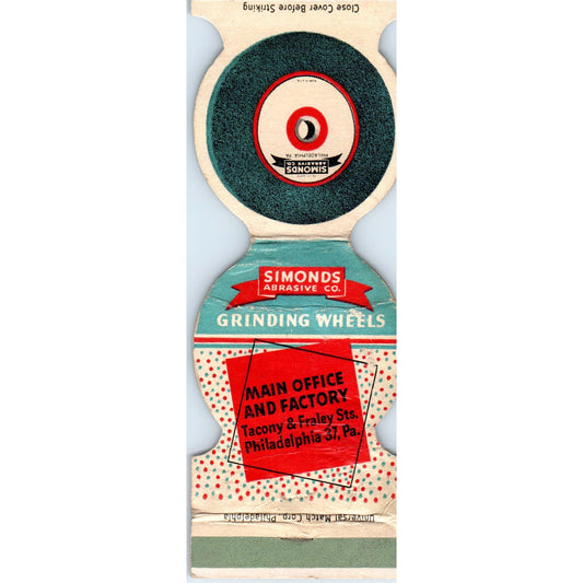 Simonds Abrasive Co Grinding Wheels Philadelphia PA Matchbook Cover SA6-M3