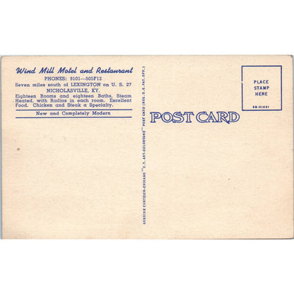 Wind Mill Motel and Restaurant Nicholasville KY - Original Postcard TJ7-RP2