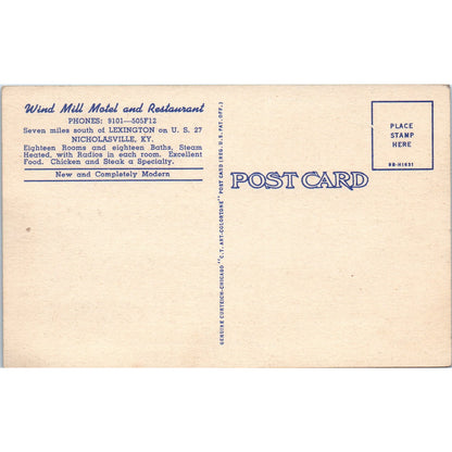 Wind Mill Motel and Restaurant Nicholasville KY - Original Postcard P3-4