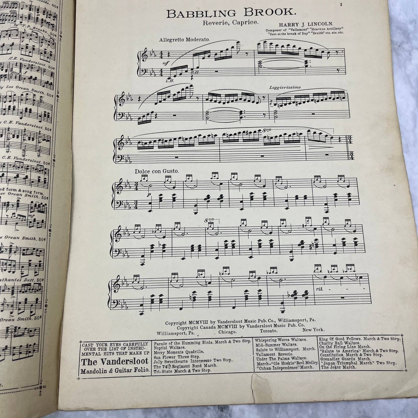 1908 Babbling Brook Reverie Caprice Harry J. Lincoln Vintage Sheet Music TH5