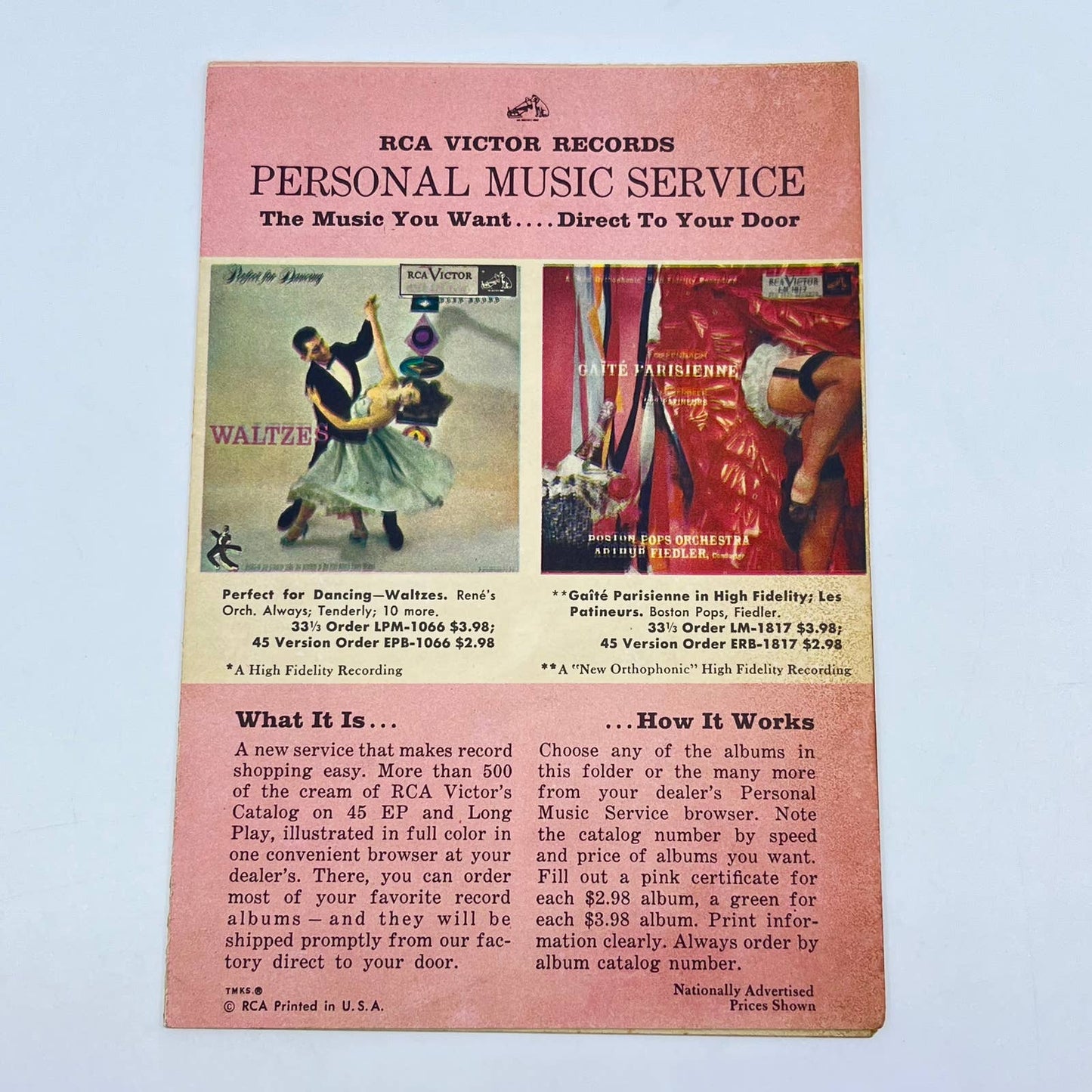 1940s RCA Victor Records Personal Music Service Order Form Catalog AB3