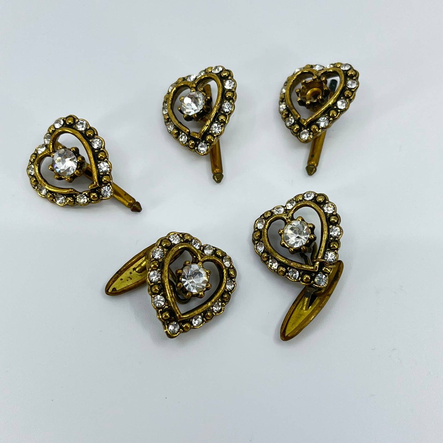 Vintage Lot of Woman’s Shirt Studs Cufflinks Heart Rhinestones SD2